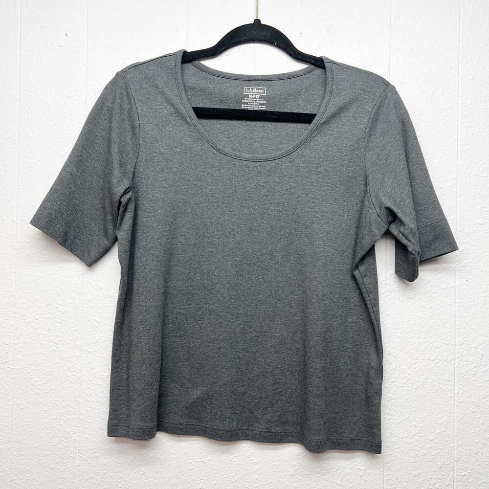 L.L. Bean Gray 100% Supima Cotton Scoop Neck Tee Petite Size MP Minimalist Layer